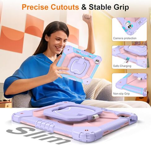 Case for iPad Pro 13 Inch M5 2025/ M4 2024, Ubearkk for iPad Pro 13 Inch case with Screen Protector, 360 Degree Rotating Stand Shoulder Strap Pencil Holder, Shockproof, Purple Pink in Kuwait