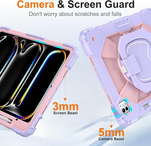Case for iPad Pro 13 Inch M5 2025/ M4 2024, Ubearkk for iPad Pro 13 Inch case with Screen Protector, 360 Degree Rotating Stand Shoulder Strap Pencil Holder, Shockproof, Purple Pink in Kuwait