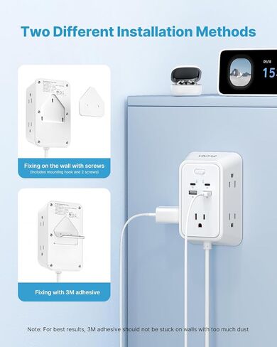 سلك تمديد مسطح بطول 6 أقدام، موسع VINTAR متعدد المنافذ مع 5 منافذ و4 منافذ USB (2 USB-C)، شاحن تثبيت على الحائط ثلاثي الجوانب، شريط طاقة حامي من زيادة التيار 1800J للمنزل والمكتب والسكن الجامعي in Kuwait
