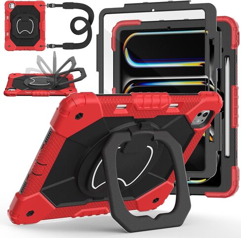 Case for iPad Pro 13 Inch M5 2025/ M4 2024, Ubearkk for iPad Pro 13 Inch case with Screen Protector, 360 Degree Rotating Stand Shoulder Strap Pencil Holder, Shockproof, Purple Pink in Kuwait