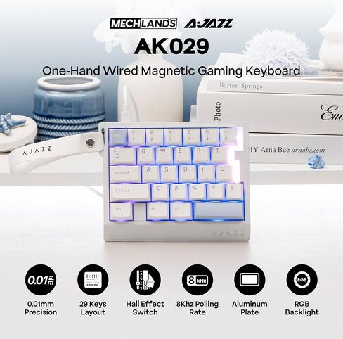 MechLands AJAZZ AK029 Rapid Fast Wired Gaming Keyboard, 8Khz Polling, 29 Keys One Handed Keyboard, SOCD & DKS, Magnetic Switch, Adjustable Actuation, RGB Backlits, Aluminum Plate (White) in Saudi Arabia
