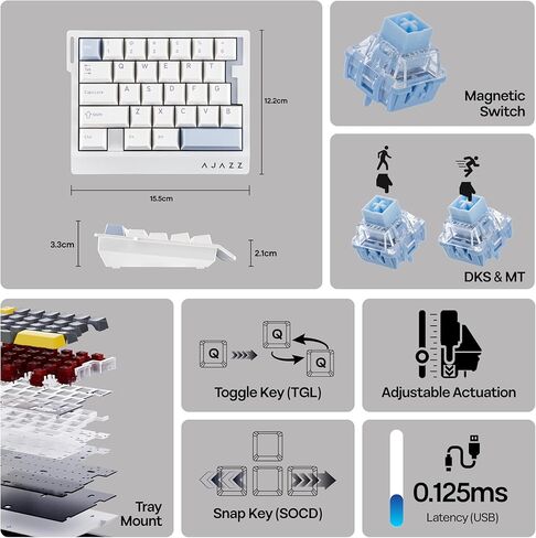 MechLands AJAZZ AK029 Rapid Fast Wired Gaming Keyboard, 8Khz Polling, 29 Keys One Handed Keyboard, SOCD & DKS, Magnetic Switch, Adjustable Actuation, RGB Backlits, Aluminum Plate (White) in Saudi Arabia