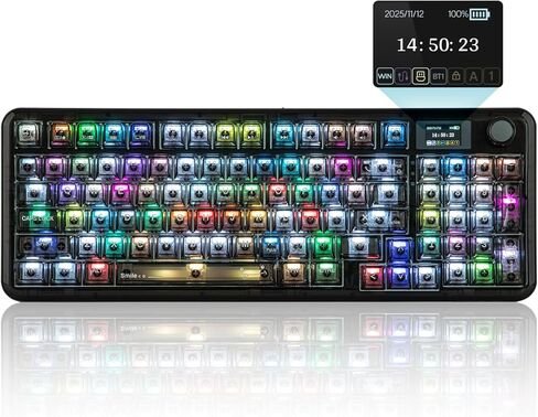 MechLands Aula F-NB98 Transparent Keyboard with RGB Backlits, 3 Modes Wireless Mechanical Keyboard with Display Screen, 8000mAh Battery, Shine Through Keycaps, Creamy Gasket, 1800 Layout (Black) in Saudi Arabia