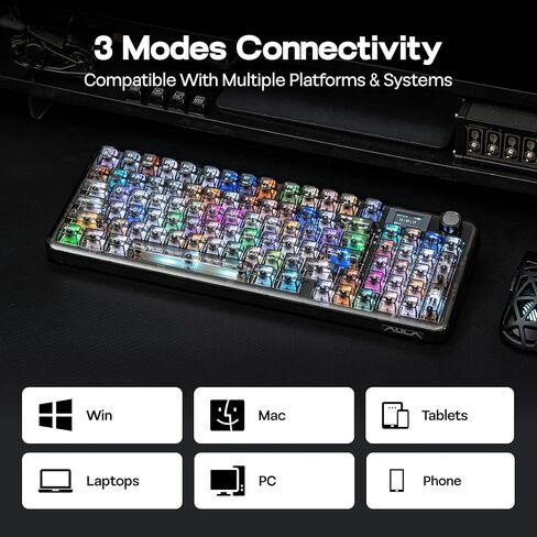 MechLands Aula F-NB98 Transparent Keyboard with RGB Backlits, 3 Modes Wireless Mechanical Keyboard with Display Screen, 8000mAh Battery, Shine Through Keycaps, Creamy Gasket, 1800 Layout (Black) in Saudi Arabia