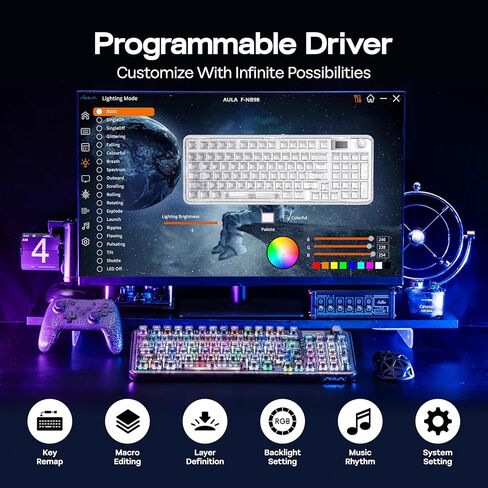 MechLands Aula F-NB98 Transparent Keyboard with RGB Backlits, 3 Modes Wireless Mechanical Keyboard with Display Screen, 8000mAh Battery, Shine Through Keycaps, Creamy Gasket, 1800 Layout (Black) in Saudi Arabia