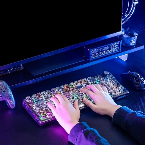 MechLands Aula F-NB98 Transparent Keyboard with RGB Backlits, 3 Modes Wireless Mechanical Keyboard with Display Screen, 8000mAh Battery, Shine Through Keycaps, Creamy Gasket, 1800 Layout (Black) in Saudi Arabia