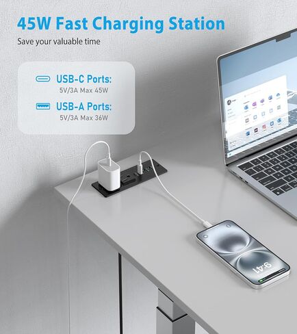 شريط طاقة مجوف USB C بقدرة 45 وات، منفذ مجوف مع 2AC و2 PD USB C + 2 منافذ USB-A QC، محطة شحن سريعة للأثاث المخفي بدرج مخفي للمكتب المنزلي - 6 أقدام in Kuwait