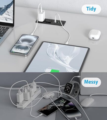 شريط طاقة مجوف USB C بقدرة 45 وات، منفذ مجوف مع 2AC و2 PD USB C + 2 منافذ USB-A QC، محطة شحن سريعة للأثاث المخفي بدرج مخفي للمكتب المنزلي - 6 أقدام in Kuwait