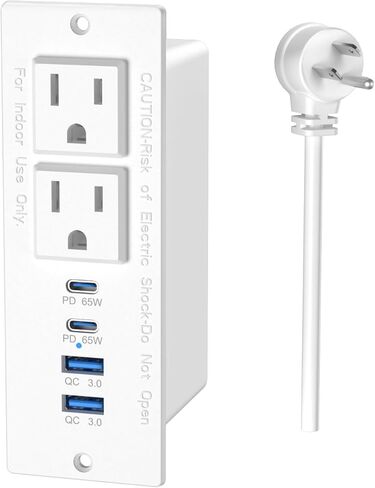 شريط طاقة مجوف USB C بقدرة 45 وات، منفذ مجوف مع 2AC و2 PD USB C + 2 منافذ USB-A QC، محطة شحن سريعة للأثاث المخفي بدرج مخفي للمكتب المنزلي - 6 أقدام in Kuwait
