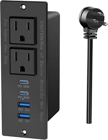 شريط طاقة مجوف USB C بقدرة 45 وات، منفذ مجوف مع 2AC و2 PD USB C + 2 منافذ USB-A QC، محطة شحن سريعة للأثاث المخفي بدرج مخفي للمكتب المنزلي - 6 أقدام in Kuwait