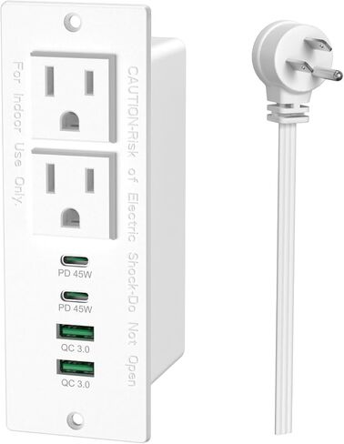 شريط طاقة مجوف USB C بقدرة 45 وات، منفذ مجوف مع 2AC و2 PD USB C + 2 منافذ USB-A QC، محطة شحن سريعة للأثاث المخفي بدرج مخفي للمكتب المنزلي - 6 أقدام in Kuwait
