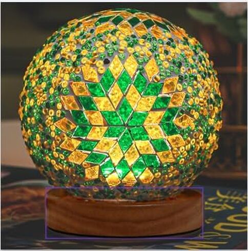 Turkish Table lamp (D:4.7" x H:5.2"),Mosaic Glass Lamps with Wooden Base, Bohemian Tiffany Bedside Lamps, USB Power Moroccan Lantern for Living Room Halloween Decorations (Baroque - Blue, Baroque) in Saudi Arabia