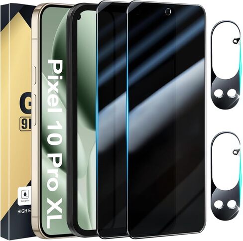 [2+2 Pack] Privacy Screen Protector for Pixel 10 Pro XL Tempered Glass with Camera Lens Protectors - 9H Hardness, Anti Spy, Support Fingerprint Unlock, Black in Saudi Arabia