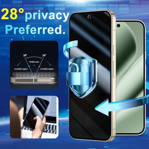 [2+2 Pack] Privacy Screen Protector for Pixel 10 Pro XL Tempered Glass with Camera Lens Protectors - 9H Hardness, Anti Spy, Support Fingerprint Unlock, Black in Saudi Arabia