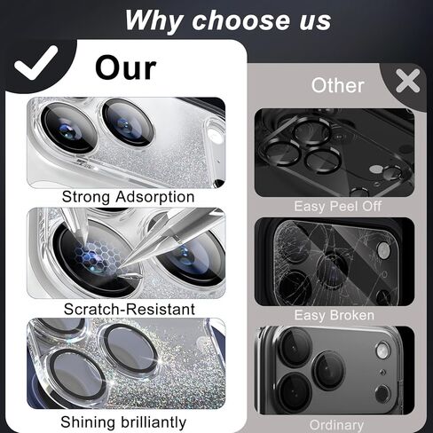 surundo for iPhone 17 Pro Max Camera Protector, Bling Glitter Camera Cover Design Flowing Liquid Quicksand, [Not Easy to Fall] [Strong Adsorption] 9H Tempered Glass Lens Cover Stylish Accessories in Saudi Arabia