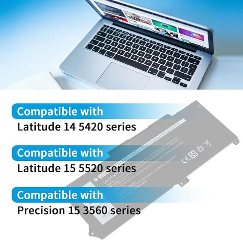 استبدال بطارية الكمبيوتر المحمول 63Wh RJ40G لجهاز Dell Latitude 14 5420 Latitude 15 5520 Precision 15 3560 Series M033W P137G P104F 01K2CF WY9DX 075X16 P137G001 P104F001 0WK3F1 0M3KCN 005R42 15.2 فولت in Kuwait