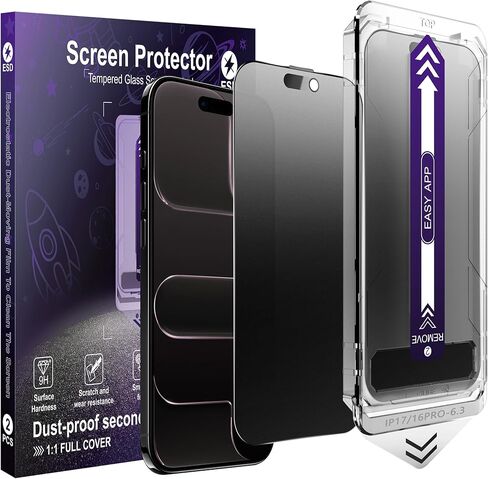 واقي شاشة للخصوصية غير لامع لهاتف iPhone 17 Pro Max مكون من قطعتين، مضاد للوهج و25 درجة مضاد للتجسس، مضاد للانعكاس، مضاد لبصمات الأصابع، إزالة الغبار تلقائيًا، سهل التركيب in Saudi Arabia