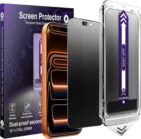 واقي شاشة للخصوصية غير لامع لهاتف iPhone 17 Pro Max مكون من قطعتين، مضاد للوهج و25 درجة مضاد للتجسس، مضاد للانعكاس، مضاد لبصمات الأصابع، إزالة الغبار تلقائيًا، سهل التركيب in Saudi Arabia