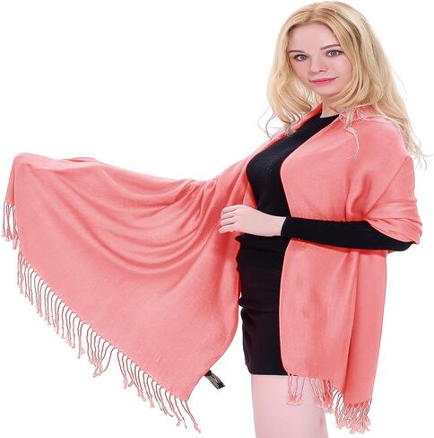 CJ Apparel Light Grey Silver Grey Solid Color Tassels Design Nepalese Shawl Scarf Wrap Stole Throw Head Wrap Pashmina Gift Hand Made in Nepal New in Saudi Arabia