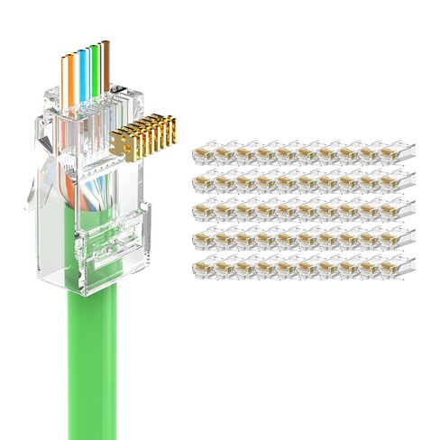 50 حزمة RJ45 تمر عبر الموصل Cat6 (مدرج في قائمة UL)، 10 جيجابت في الثانية، موصلات CAT6 CAT5e RJ45 الحاصلة على تصنيف ذهبي، مقابس UTP RJ45 لكابلات الشبكة الصلبة أو المجدولة 23-26AWG، تدعم POE in Saudi Arabia
