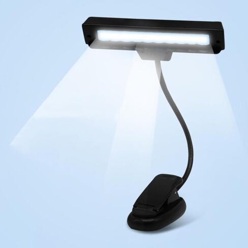 حامل الموسيقى بمشبك إضاءة LED لحماية العين، مصباح قراءة صغير قابل لإعادة الشحن USB لورقة تسجيل جيتار البيانو مع قضيب واحد 10 مصابيح LED تعمل بالبطارية in Kuwait