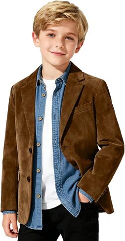 بدلة سهرة للأطفال من جلد الغزال للأولاد قطعتين بدل رسمية للأولاد من جلد الغزال بدلة زفاف وحامل خاتم عيد الميلاد سترة وسراويل in Kuwait