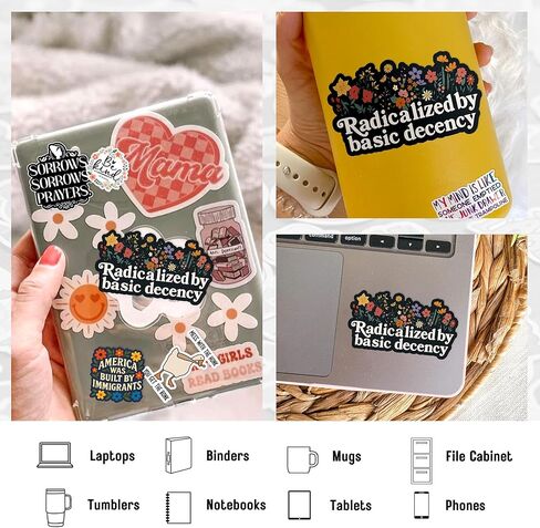 (3Pcs-3") Radicalized by Basic Decency Stickers - Floral Protest Liberal Leftist Democracy Human Rights Waterproof Die-Cut Vinyl Decal for Laptop, Water Bottle, Hard Hat - Birthday Gift 3 Inches in Saudi Arabia