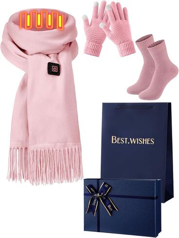 4 Pcs Heated Scarf for Women Men Warm Socks Touchscreen Winter Gloves with Gift Box(Battery Pack Not Included) in Saudi Arabia