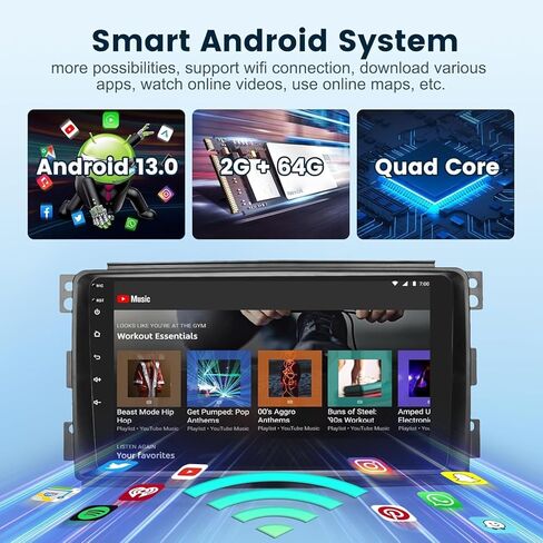 2G+64G سيارات راديو سيارات مع Audio HIFI لـ Mercedes-Benz Smart Fortwo 2005-2010 ، Carplay Wireless/Android Auto 9 Inch HD Screen Android 13 GPS WiFi Bluetooth FM/RDS EQ HD Camera in Kuwait