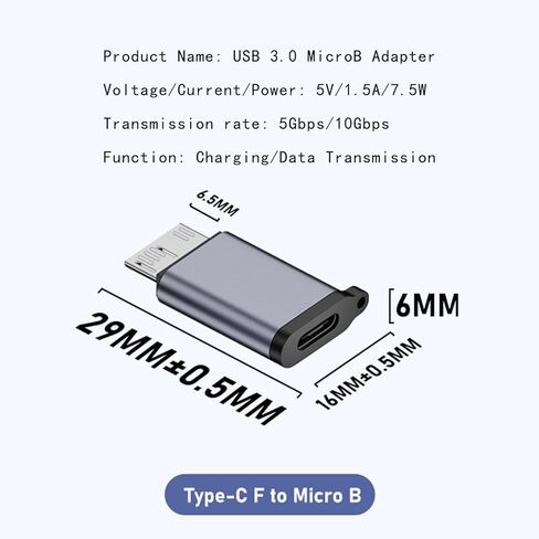 محول USB 3.0 من النوع C إلى Micro B بسرعة 10 جيجابت في الثانية، شحن سريع USB C لكابل القرص الصلب/محرك الأقراص الصلبة الخارجي SSD/الكمبيوتر اللوحي/الهاتف/الكمبيوتر المحمول in Saudi Arabia