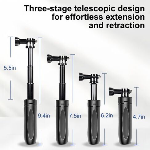 Portable Mini Selfie Stick Tripod, Invisible Extension Pole, Non-Slip Handle Grip, Adjustable Knob, Phone Action Camera Stand for Travel Shooting Video Vlog, Black in Saudi Arabia
