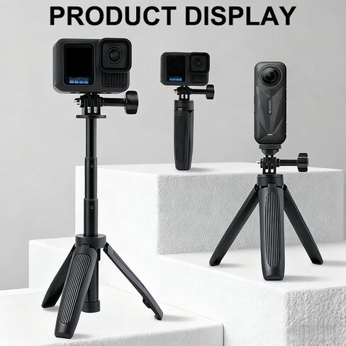 Portable Mini Selfie Stick Tripod, Invisible Extension Pole, Non-Slip Handle Grip, Adjustable Knob, Phone Action Camera Stand for Travel Shooting Video Vlog, Black in Saudi Arabia