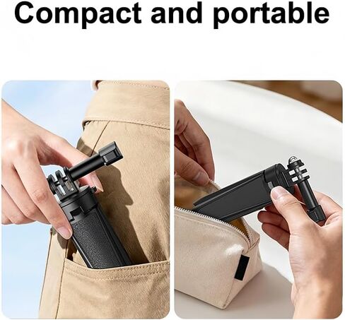 Portable Mini Selfie Stick Tripod, Invisible Extension Pole, Non-Slip Handle Grip, Adjustable Knob, Phone Action Camera Stand for Travel Shooting Video Vlog, Black in Saudi Arabia