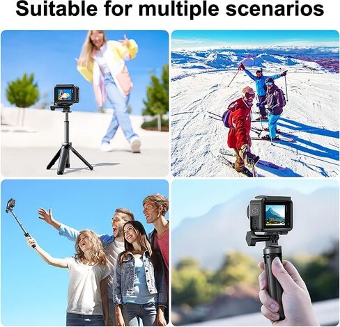 Portable Mini Selfie Stick Tripod, Invisible Extension Pole, Non-Slip Handle Grip, Adjustable Knob, Phone Action Camera Stand for Travel Shooting Video Vlog, Black in Saudi Arabia