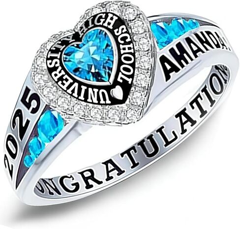 PhaedraOona Class Ring for Women High School, 925 Sterling Silver Personalized Graduation Rings, College Senior High School Rings, Birthstone Women's Jewelry GIft Customizable Size 5-13 in Saudi Arabia