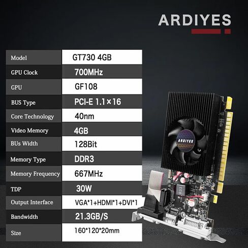 بطاقة رسومات GPU منخفضة المستوى GT 730 سعة 4 جيجابايت، وبطاقة فيديو 64 بت GDDR3، وبطاقة رسومات DVI VGA HDMI منخفضة المستوى مع مروحة تبريد in Kuwait
