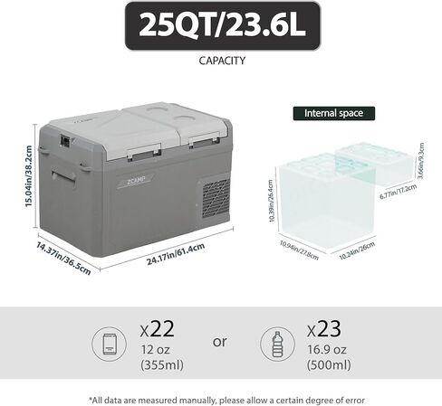 GES35 فريزر محمول، ثلاجة سيارة ثنائية المنطقة 12 فولت، 25QT(24L) 12 فولت ثلاجة تبريد سريعة، مع 12/24 فولت تيار مستمر 100-240 فولت تيار متردد للتخييم، في الهواء الطلق، السفر، RV، شاحنة in Saudi Arabia