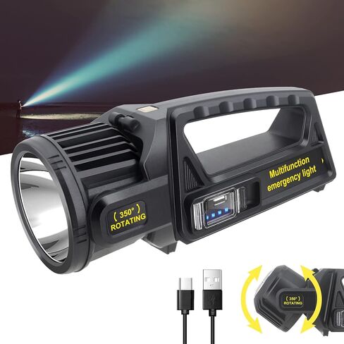 Spotlight 3000000 Lumens, 9 Modes Rechargeable Led Spotlight Flashlight with 350° Rotate Head, Super Bright Spot Lights Outdoor Handheld, IPX6 Waterproof Solar Flashlight As Seen on TV, XX-Large in Saudi Arabia