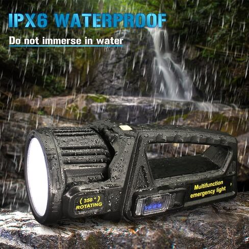 Spotlight 3000000 Lumens, 9 Modes Rechargeable Led Spotlight Flashlight with 350° Rotate Head, Super Bright Spot Lights Outdoor Handheld, IPX6 Waterproof Solar Flashlight As Seen on TV, XX-Large in Saudi Arabia