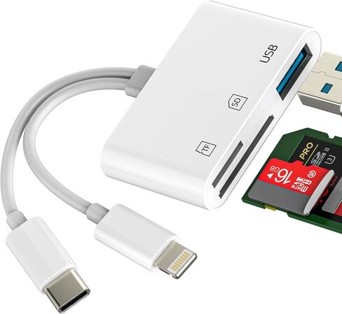 USB C Lightning إلى قارئ بطاقة SD (3in2) كابل USB OTG 3.0 محول قارئ بطاقة Micro SD TF لهاتف iPhone 16 15 14 13 Pro Max Type C محول لأجهزة Apple iPad المتوافقة مع كاميرا Samsung Android in Kuwait