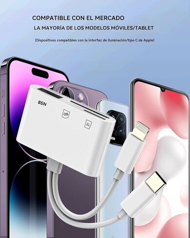 USB C Lightning إلى قارئ بطاقة SD (3in2) كابل USB OTG 3.0 محول قارئ بطاقة Micro SD TF لهاتف iPhone 16 15 14 13 Pro Max Type C محول لأجهزة Apple iPad المتوافقة مع كاميرا Samsung Android in Kuwait
