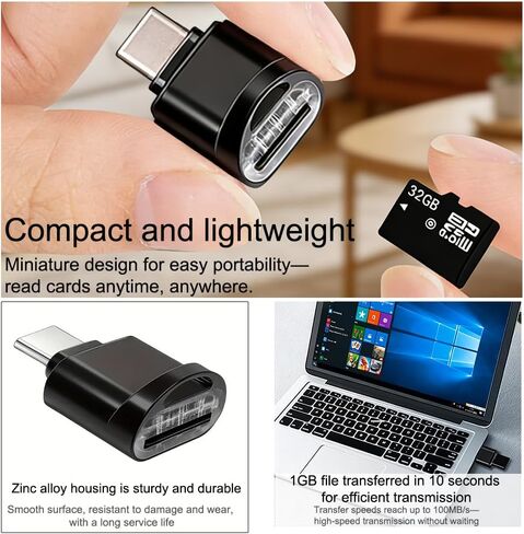قارئ بطاقات USB-C وUSB مزدوج لبطاقات SD وTF - سعة تشطيب معدني شديد اللمعان - متوافق مع أجهزة الكمبيوتر المحمولة والمزيد، نقل البيانات المحمولة|تصميم معدني أنيق in Kuwait