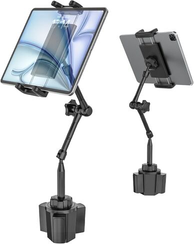 Heavy Duty Cup Holder Tablet Mount wiht Adjustment Metal Arm, iPad Cup Holder Mount for Suvs, Trucks, Compatible with iPad Pro Air Mini, iPhone, Galaxy Z Fold, 4-13" Devices in Saudi Arabia