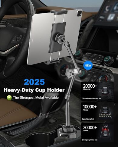 Heavy Duty Cup Holder Tablet Mount wiht Adjustment Metal Arm, iPad Cup Holder Mount for Suvs, Trucks, Compatible with iPad Pro Air Mini, iPhone, Galaxy Z Fold, 4-13" Devices in Saudi Arabia