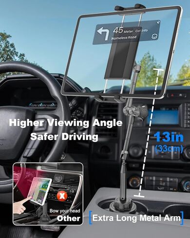 Heavy Duty Cup Holder Tablet Mount wiht Adjustment Metal Arm, iPad Cup Holder Mount for Suvs, Trucks, Compatible with iPad Pro Air Mini, iPhone, Galaxy Z Fold, 4-13" Devices in Saudi Arabia