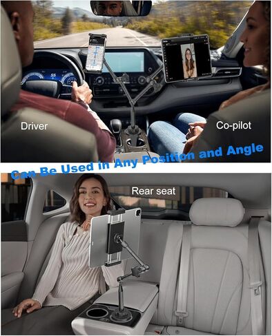 Heavy Duty Cup Holder Tablet Mount wiht Adjustment Metal Arm, iPad Cup Holder Mount for Suvs, Trucks, Compatible with iPad Pro Air Mini, iPhone, Galaxy Z Fold, 4-13" Devices in Saudi Arabia