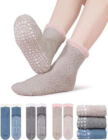 3 Pairs Slipper Fuzzy Socks for Women, Grippy Socks, Christmas Gifts & Stocking Stuffers, Warm Winter Gift in Saudi Arabia