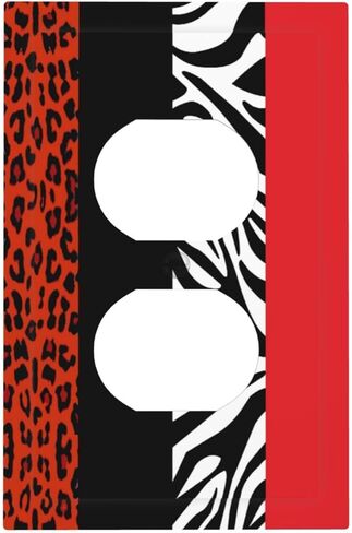 Red Black Modern Geometric Cheetah Zebra Leopard Print 1 Gang Duplex Receptacle Switch Wall Plate Jumbo Electrical Outlet Covers Receptacle Plug Covers Socket Faceplate Animal Skin Art Bathroom Decor in Saudi Arabia