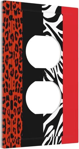 Red Black Modern Geometric Cheetah Zebra Leopard Print 1 Gang Duplex Receptacle Switch Wall Plate Jumbo Electrical Outlet Covers Receptacle Plug Covers Socket Faceplate Animal Skin Art Bathroom Decor in Saudi Arabia
