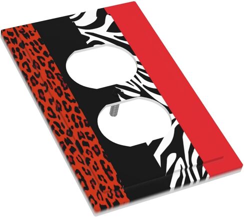 Red Black Modern Geometric Cheetah Zebra Leopard Print 1 Gang Duplex Receptacle Switch Wall Plate Jumbo Electrical Outlet Covers Receptacle Plug Covers Socket Faceplate Animal Skin Art Bathroom Decor in Saudi Arabia